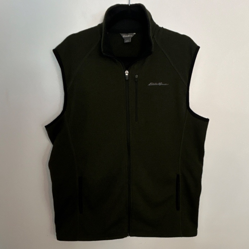 Eddie Bauer Men's Green Full Zip Vest Stand-Up Collar Pockets Size‎ L